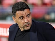 Girona's Spanish coach Michel is seen before the Spanish league football match between Girona FC and Villarreal CF at Montilivi Stadium in Girona on April 6, 2026. (Photo by Lluis GENE / AFP)