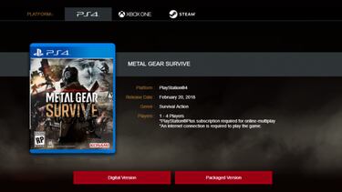 Metal Gear Survive requerirá conexión a Internet para jugar