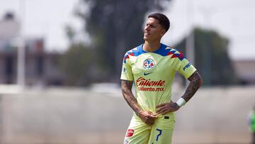     Brian Rodriguez of America during the 17th round match between Puebla and America as part of the Torneo Clausura 2024 Liga MX Basic Forces U-23 at Centro de Formation BUAP on April 26, 2024 in Puebla, Mexico.