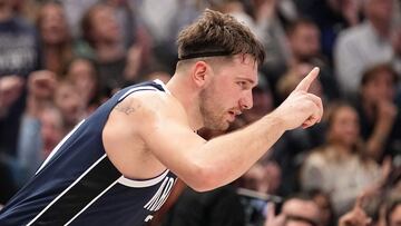 Luka Doncic #77 of the Dallas Mavericks reacts after making a 3-pt basket during the second half against the San Antonio Spurs at American Airlines Center on December 23, 2023 in Dallas, Texas.