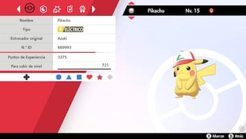 Ahí está, nuestro Pikachu con Gorra de Ash procedente de Alola. Azuki fue su entrenadora original.