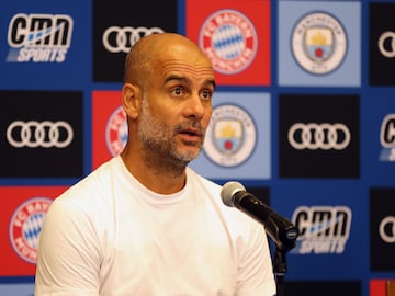 GREEN BAY, WISCONSIN - JULY 23: Manchester City Manager, Pep Guardiola speaks to the press after the pre-season friendly match between Bayern Munich and Manchester City at Lambeau Field on July 23, 2022 in Green Bay, Wisconsin.   Jamie Squire/Getty Images/AFP
== FOR NEWSPAPERS, INTERNET, TELCOS & TELEVISION USE ONLY ==