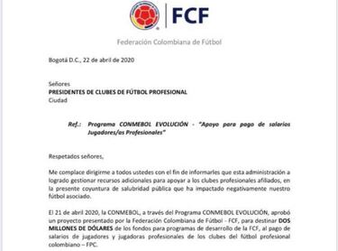 FCF entregará 2 millones de dólares a equipos colombianos
