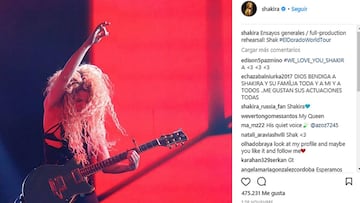 Shakira en uno de sus ensayos para la gira El Dorado.