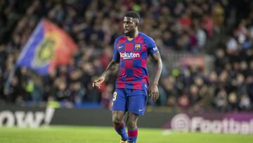 BARCELONA, SPAIN - January19:   Samuel Umtiti #23 of Barcelona in action during the Barcelona V Granada, La Liga regular season match at Estadio Camp Nou on January 19th 2019 in Barcelona, Spain. (Photo by Tim Clayton/Corbis via Getty Images)