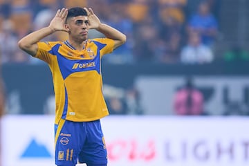   Juan Brunetta celebrates his goal 1-0 of Tigres during the match between Tigres UANL and Inter Miami as part of Group N of the 2024 Leagues Cup at NRG Stadium on August 03, 2024 in Houston, Texas, United States.