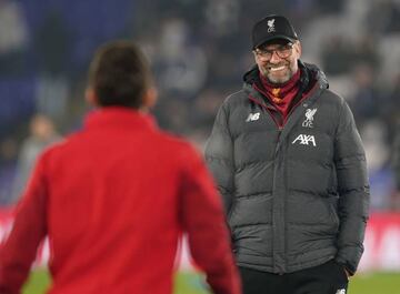 Liverpool's manager Jurgen Klopp (R) ahead of the English Premier league soccer match between Leicester City and Liverpool held at the King Power stadium in Leicester, Britain, 26 December 2019