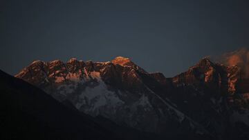 Mount Everest, center, and Mount Lhotse, right, seen from Tengboche. 