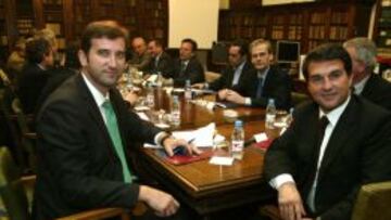 El ex-vicepresidente Ferran Soriano junto a Joan Laporta en una imagen de archivo. 