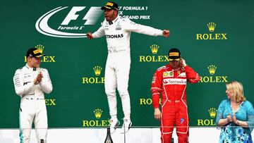 Lewis Hamilton, Valtteri Bottas y Kimi Raikkonen en el Gran Premio de Gran Bretaña 2017.