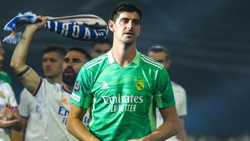Thibaut Courtois of Real Madrid celebrating at the Santiago Bernabeu stadium, during celebration of the 14th Champions League title, on May 29, 2022, in Madrid, Spain.
AFP7
29/05/2022 ONLY FOR USE IN SPAIN