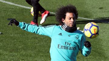 Marcelo, durante un entrenamiento del Real Madrid.