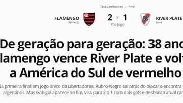 La final de Copa Libertadores entre Flamengo y River tuvo repercusi&oacute;n internacional y as&iacute; se cont&oacute; en los diferentes medios a lo largo de todo el mundo.