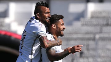 Futbol, Palestino vs Colo Colo.
Fecha 28, campeonato Nacional 2024.
El jugador de Colo Colo Marcos Bolados celebra su gol contra de Palestino durante el partido de primera division disputado en el estadio Municipal de la Cisterna, Santiago Chile.
20/10/2024
Javier Salvo/Photosport
Football, Palestino vs Colo Colo.
28th round, 2024 National Championship.
Colo Colo's player Marcos Bolados celebrate his goal against of Palestino during the first division match held at the Municipal de la Cisterna stadium, Santiago Chile.
20/10/2024
Javier Salvo/Photosport