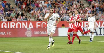 El 26 de agosto de 2018 anotó 2 goles en Montilivi. En la imagen, la alegría del 1-2 de penalti.