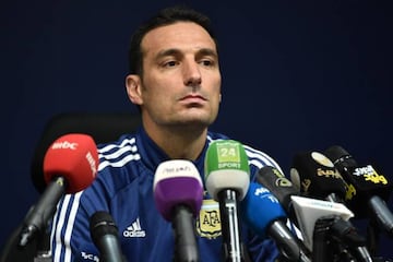 Argentina's coach Lionel Scaloni speaks during a presser at the King Saud University Stadium in Riyadh.