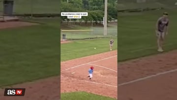 This little boy connected with the ball beautifully, but with an unfortunate landing, coming down right on top of his head before he could reach first base.