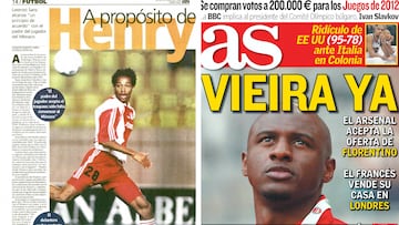 AS informó del precontrato del Real Madrid con el padre de Henry (1996), y de la negociación frontal por Vieira (2004).