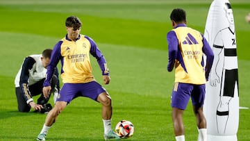 Brahim y Rodrygo, durante un entrenamiento con el Real Madrid.