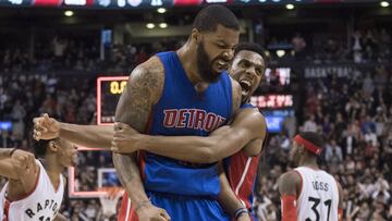 Feb 12, 2017; Toronto, Ontario, CAN; Detroit Pistons forward Marcus Morris (13) celebrates with Pistons guard Ish Smith (right) after defeating the Toronto Raptors at Air Canada Centre. The Pistons won 102-101. Mandatory Credit: Nick Turchiaro-USA TODAY Sports