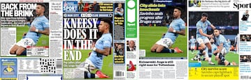 Portadas de la prensa inglesa, con Savinho como protagonista, tras la victoria del Manchester City ante el Brujas en Champions League.