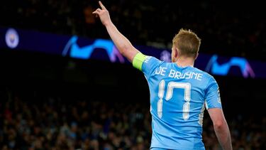 MANCHESTER, ENGLAND - APRIL 05: Kevin De Bruyne of Manchester United celebrates after scoring a goal during the UEFA Champions League Quarter Final Leg One match between Manchester City and Atletico Madrid at City of Manchester Stadium on April 5, 2022 in Manchester, United Kingdom. (Photo by Pablo Morano/MB Media/Getty Images)