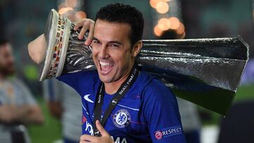 Pedro celebra la victoria en la Europa League de 2019.