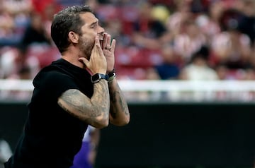 Guadalajara's Argentine coach Fernando Gago gestures during the Mexican Apertura tournament football match between Guadalajara and Toluca at the Akron stadium in Zapopan, Jalisco state, Mexico, on July 6, 2024. (Photo by ULISES RUIZ / AFP)