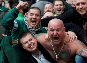 Soccer Football - Scottish Premiership - Rangers vs Celtic - Ibrox, Glasgow, Britain - March 11, 2018   Celtic fans celebrate     REUTERS/Russell Cheyne