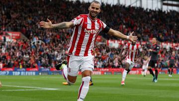 Jes&eacute;, celebra un gol con el Stoke City. 