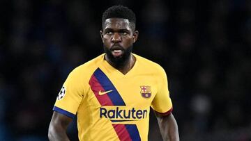 Samuel Umtiti in action for Barcelona.