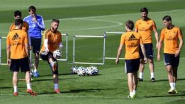 Sergio Ramos, durante el entrenamiento del Real Madrid.
