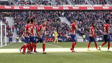 Saul Niguez (Atletico de Madrid) celebrates his goal which made it (1,0) La Liga match between Atletico de Madrid vs CD Leganes at the Wanda Metropolitano stadium in Madrid, Spain, March 9, 2019 .