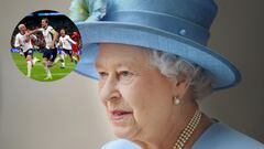 Imagen de Isabel II y la selecci&oacute;n inglesa de f&uacute;tbol.