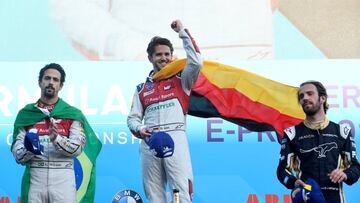 Motor Racing - Formula E - Berlin E-Prix - Flughafen Tempelhof, Berlin, Germany - May 19, 2018 Audi Sport Abt Schaeffler's Daniel Abt celebrates on the podium after winning the race as Audi Sport Abt Schaeffler's Lucas Di Grassi and Techeetah&