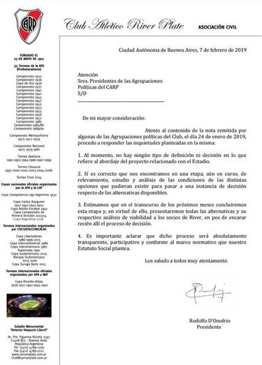 Primera nota oficial sobre el proyecto del nuevo estadio