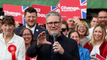 British opposition Labour Party leader Keir Starmer speaks during a Labour general election campaign event, at Hitchin Town Football Club, in Hitchin, Britain, July 1, 2024. REUTERS/Suzanne Plunkett