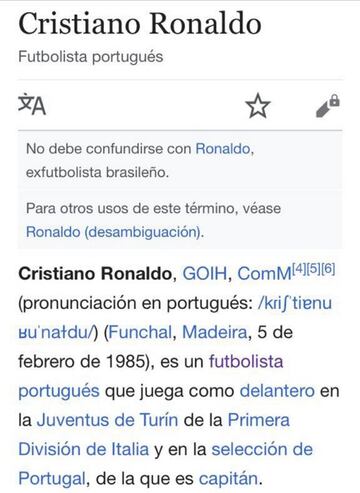 Cristiano ya es jugador de la Juventus en Wikipedia.