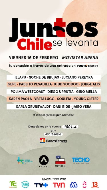 Juntos Chile Se Levanta: entradas, artistas confirmados, cuándo y dónde es el evento solidario