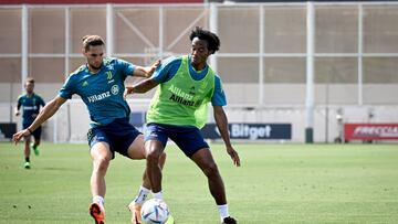 TURIN, ITALY - JULY 19: Adrien Rabiot, Juan Cuadrado of Juventus during a training session at JTC on July 19, 2022 in Turin, Italy. (Photo by Daniele Badolato - Juventus FC/Juventus FC via Getty Images)