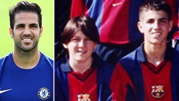 Im&aacute;genes de Cesc F&agrave;bregas con la camiseta del Chelsea y de cuando era ni&ntilde;o con Lionel Messi en las categor&iacute;as inferiores del Bar&ccedil;a