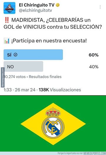 Vinicius se convierte en el protagonista de los memes del España - Brasil