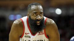 HOUSTON, TEXAS - JANUARY 11: James Harden #13 of the Houston Rockets reacts in the first half against the Minnesota Timberwolves at Toyota Center on January 11, 2020 in Houston, Texas.  NOTE TO USER: User expressly acknowledges and agrees that, by downloading and or using this photograph, User is consenting to the terms and conditions of the Getty Images License Agreement.   (Photo by Tim Warner/Getty Images)