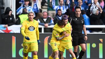 Mella celebra con Soriano el gol de la victoria en Burgos.
