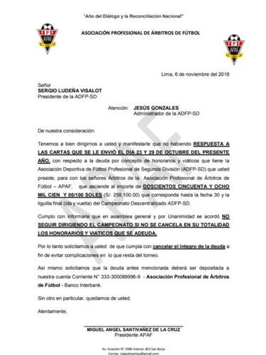 Los árbitros amenazan con parar la Segunda División peruana