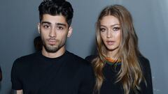 Zayn Malik y Gigi Hadid en el Versus Versace show durante el London Fashion Week Spring/Summer en Londres. Septiembre 17, 2016.