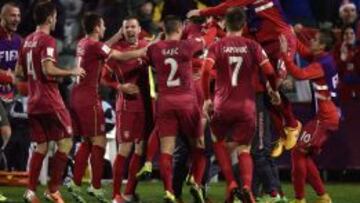 Serbia celebra uno de los goles ante Brasil en la final del Mundial sub-20.