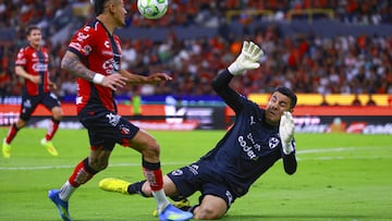 during the 14th round match between Atlas and Monterrey as part of the Liga BBVA MX Varonil, Torneo Clausura 2026 atJalisco Stadium, on April 11, 2026 in Guadalajara, Jalisco, Mexico.