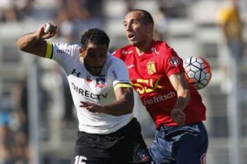FÃºtbol, Colo Colo v UniÃ³n EspaÃ±ola.
Primera fecha, Campeonato de Clausura 2016.
El jugador de Colo Colo, Jean Beausejour, derecha, disputa el balÃ³n con AdriÃ¡n Scifo de UniÃ³n EspaÃ±ola durante el partido de primera divisiÃ³n en el estadio Monumental de Santiago, Chile.
16/01/2016
Marcelo Hernandez/Photosport******

Football, Colo Colo v Union Espanola.
First date, Clousure Championship 2016.
Colo Colo's player, Jean Beausejour, right, battles for the ball against AdriÃ¡n Scifo of Union Espanola during the first division football match at the Monumental stadium in Santiago, Chile.
16/01/2016
Marcelo Hernandez/Photosport
