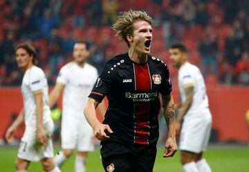 Tin Jedvaj celebrando el único gol del encuentro entre el Leverkusen y el Zürich. 